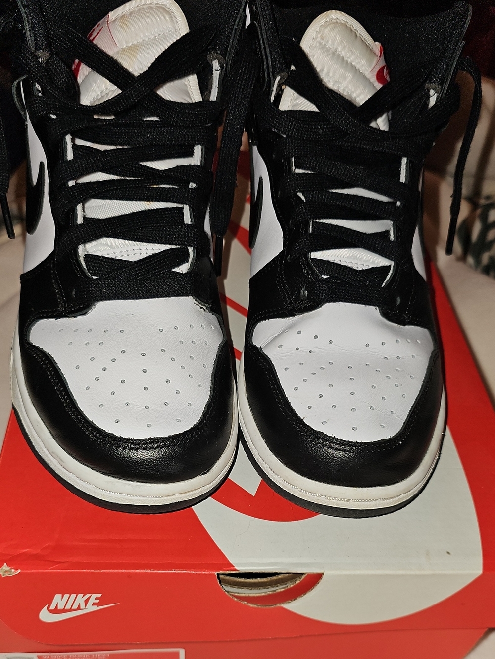 Nike Womens Black White High-Top Sneakers with Red Accent